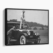 Golfing On Top Of Car Funny Golf Vintage Sports Canvas Print Wall Art