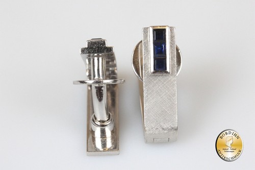 Gemelos 18 Quilates Oro Blanco Zafiro Gemas Joya de Oro Joyería de los Hombres - Imagen 3 de 6