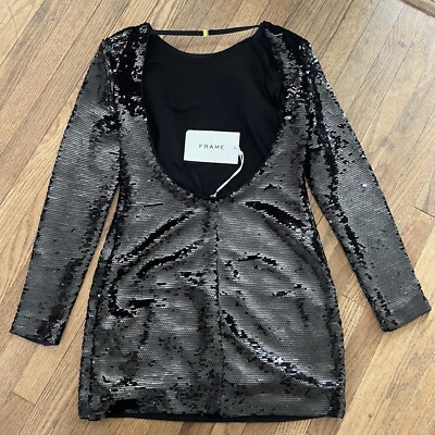 frame black sequin dress FRAME Sequin Flutter Sleeve Dress | Black
