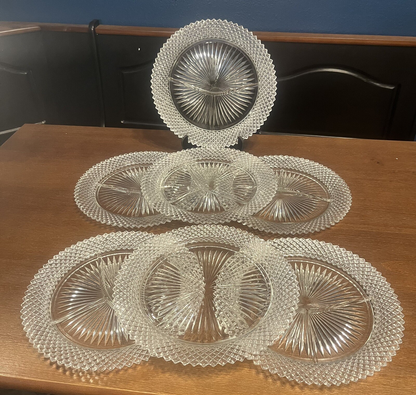 (7) Hocking Glass Miss America Clear Divided Dinner Plate 10