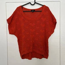 H&M Womens Top Size XL Red Chunky Open Knit Hearts Sleeveless High Low Hem
