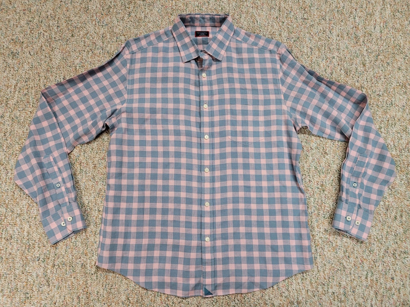 Untuckit Shirt Men Large Gingham Check Linen Button Up Long Sleeve Preppy Casual