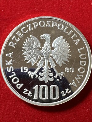 ポーランド　POLAND 100Zlotych silver 1980 POLAND People Rep. 1980 Silver Coin 100 ZLOTYCH /PROBA/ Dar