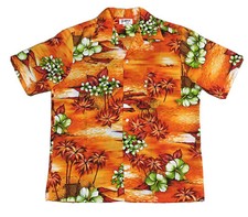 VTG 60S 70S HAWAIIAN SHIRT MENS SILKY 40S STYLE PALM TREES KELII S LG