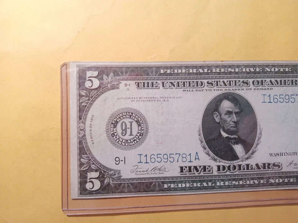 1914 Large Size $5 FRN Minneapolis - Image 3 of 4