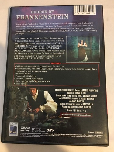 Horror of Frankenstein 1970 (DVD, 2001) Hammer, Anchor Bay, Ralph Bates RARE OOP - Picture 2 of 4