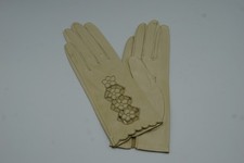 Vintage 1950s Cream Real Kid Leather Gloves Cutout Floral Lace Detail Size 7