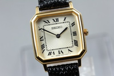 [Near MINT] SEIKO 4N30-00T0 Gokd Dial Roman Tank Quartz Women's Watch From JAPAN