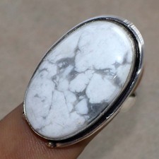 925 Silver Plated Howlite Ring US 7 Bold Look Jewelry GW