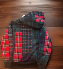 POLO Ralph Lauren Patchwork Plaid Fleece Hoodie Holiday Bear Green Red MEDIUM M