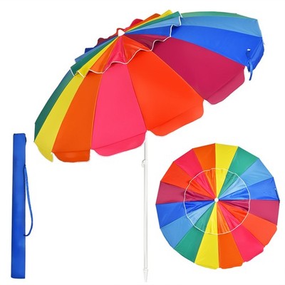 Patiojoy 8 FT Beach Umbrella Outdoor Tilt Sunshade Sand Anchor W/Carry Bag