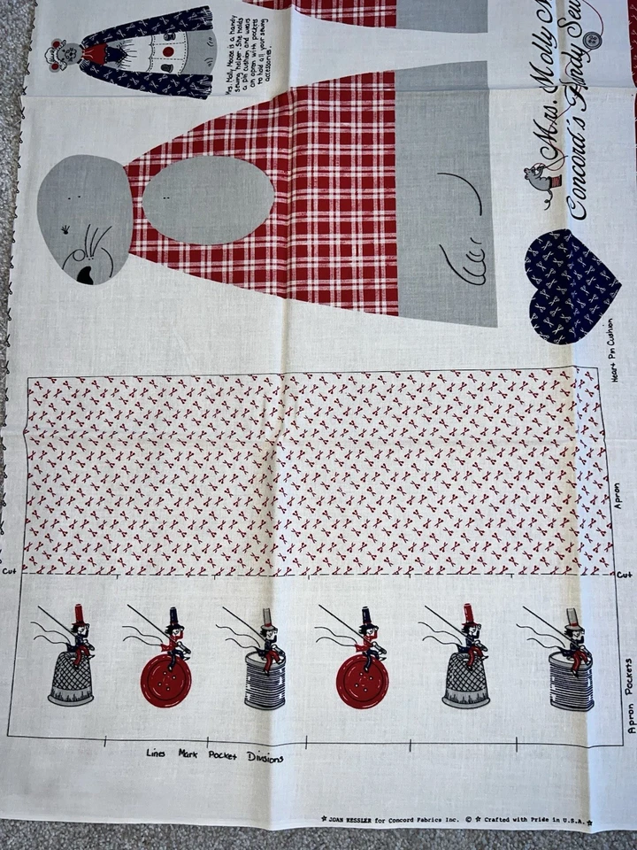 Mrs. Molly Mouse Sewing Helper Fabric Panel Joan Kessler for Concord Fabric New - Image 4 of 4