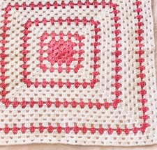 Beautiful NEW Handmade CROCHETED BABY BLANKET/LAP BLANKET-White  Pink-25"x25"