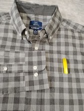 George Men's SIZE Small 34-36Long Sleeve Poplin Button-Up Shirt Black Plaid NWT