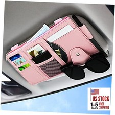 Car Sun Visor Organizer, Leather Pocket Organizer Sunglass Holder for Car Pink