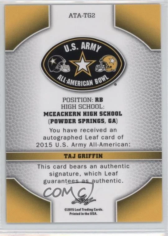 2015 Leaf US Army All-American Bowl Metal Tour Auto Taj Griffin #ATA-TG2 Auto - Image 2 of 2