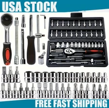 46Pcs Socket Set Car Repair Tool Ratchet Torque Wrench Kit 1/4" Drive with Box=+