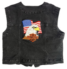 Harley Davidson Denim Black Vest Mens XL Biker Patch Embroidery Motorcycle
