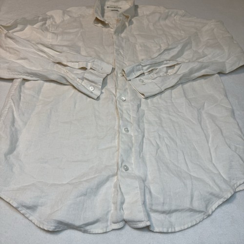 Banana Republic Irish Linen Shirt Men’s M Beige Button Up Lightweight Pocket - Picture 2 of 8