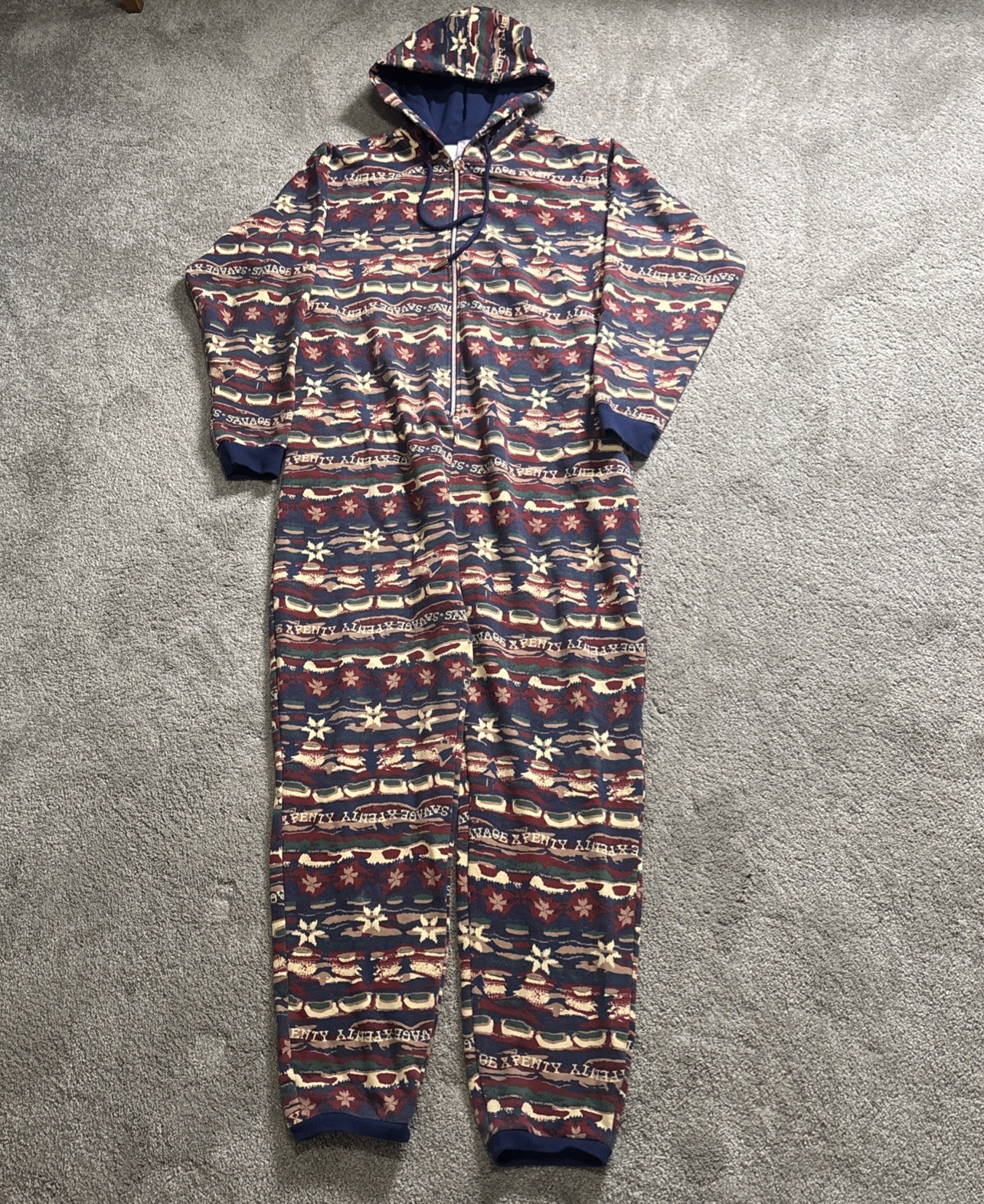 Savage X Fenty Holiday Multi Savage Hooded Jumpsuit Pajama Cozy Women’s 14-16