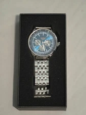 Toroidal Men's Flight Watch Blue/Silver Quartz, Day Timer, Steel