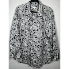 Charter Club Linen Shirt Blue White Floral Button Front Long Sleeve Sz 2X