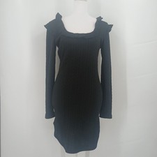 womans 19 cooper size small black long sleeve midi sweater dress ruffle neckline
