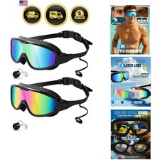 Swim Goggles 2 Pack, Wide View Anti Fog UV Swimming Goggles for Audlt, No Lea...