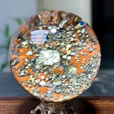 56G Natural high-quality Shiny pyrite with quartz Crystal Sphere Ball Healing