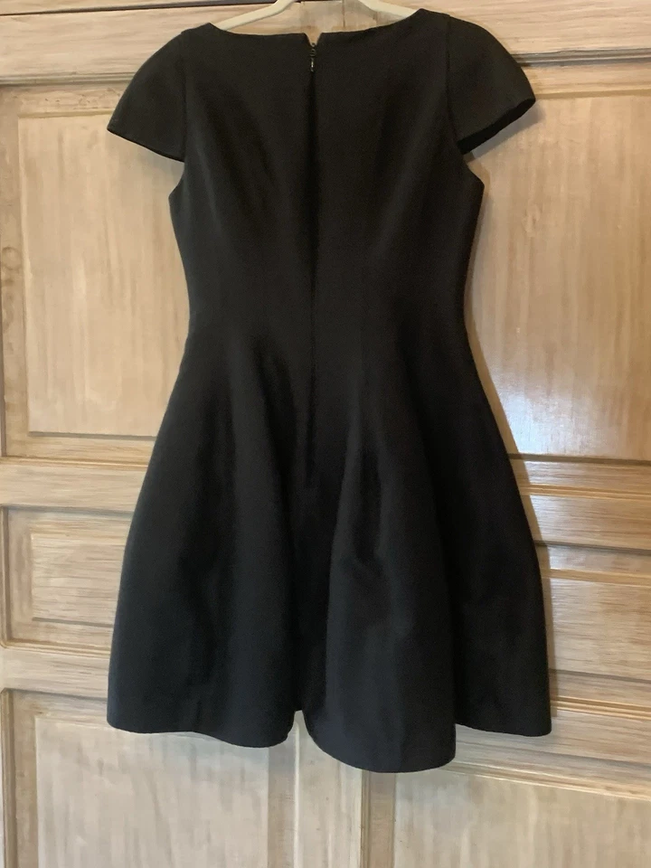 Vestido Halston Heritage Negro Ajuste Acampanado Algodón Mezcla Seda Cuello Costura Princesa Talla 4 Foto 2 de 4
