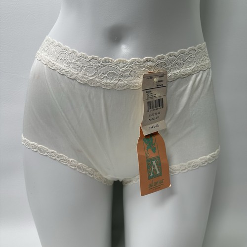 Vintage Adonna Panties White Nylon Size Large Stretch Lace Trim NWT New w/Flaws