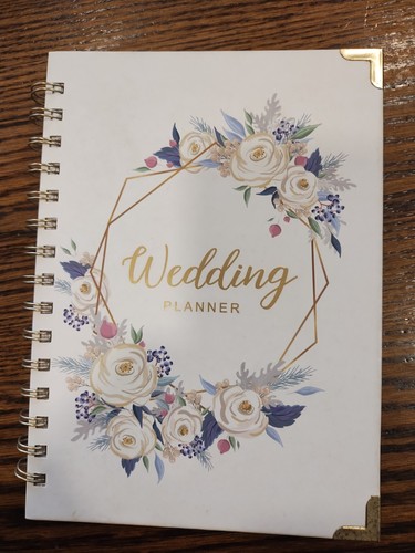 Elegant Wedding Planner Book with Organizer, Tabs, and Accessories - Purple Whit