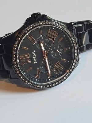 Fossil Cecile Women AM4522 Black Stainless Steel Quartz Rose Gold