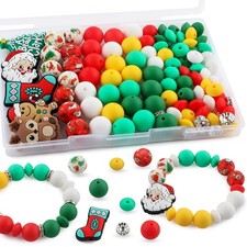 100Pcs 12mm 15mm Christmas Focal Silicone Beads for Keychain Bracelet Making,...