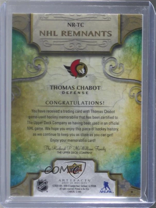 2020-21 Upper Deck Artifacts NHL Remnants Premium /25 Thomas Chabot #NR-TC - Image 2 of 2