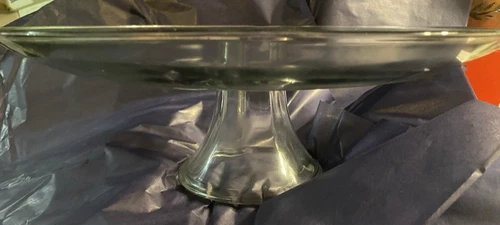 Vintage Anchor Hocking Clear 4" Pedestal Footed Platter 13" Serving / Cake Piece