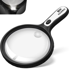 Large Magnifying Glass with Light 5.3 in, 10X 20X Handheld Large, Black