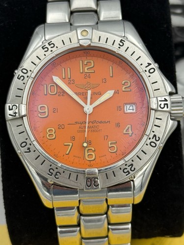 Breitling Superocean Automatic Orange Dial 1000m Date Steel Bracelet