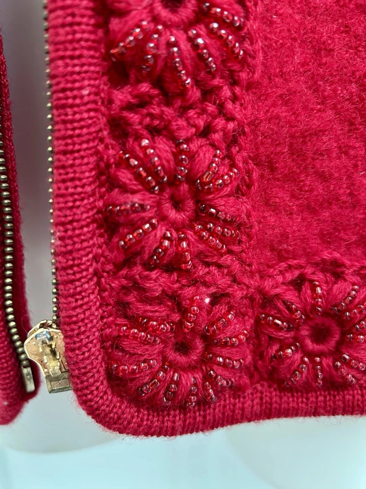 Cárdigan Vintage Chadwick’s Navidad Rojo Lana Hervida Adornado Talla M Foto 4 de 4