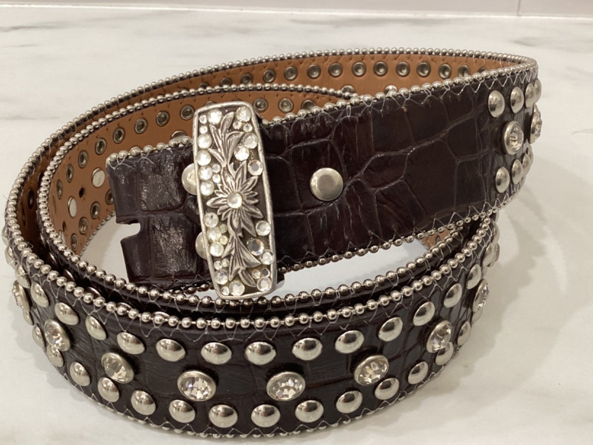 NOCONA Brown Silver Rhinestone Studded Leather Western  display picture 1