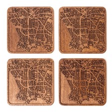 Los Angeles Map Coaster by O3 Design Studio, Set Of 4, Sapele Wooden Coaster Wit