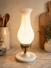 Vintage Fenton White Milk Glass Hurricane Lamp Brass Accent Boudoir Lamp 13in