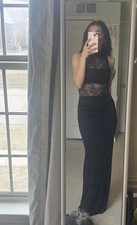 Alice + Olivia Nichol Maxi Dress Black Sheer Floral Lace High Neck Size 6 NWT