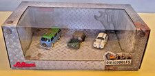 Set Schuco "Die Ludolfs" VW T2, VW Maggiolino, VW Kübel, 3 modellini auto 1:87 nuovi in confezione originale
