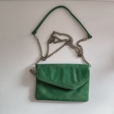 HOBO International Zara Green Leather Fold Over Zipper Convertible Bag Metal