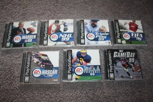 Lot of 7 ps1 Sports Madden 99, NHL 99, Triple Play 99, FIFA 99, Nascar 99 NCAA F