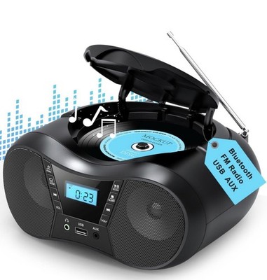Portable CD Player Bluetooth Boom Box FM Radio AC/Battery AUX/USB