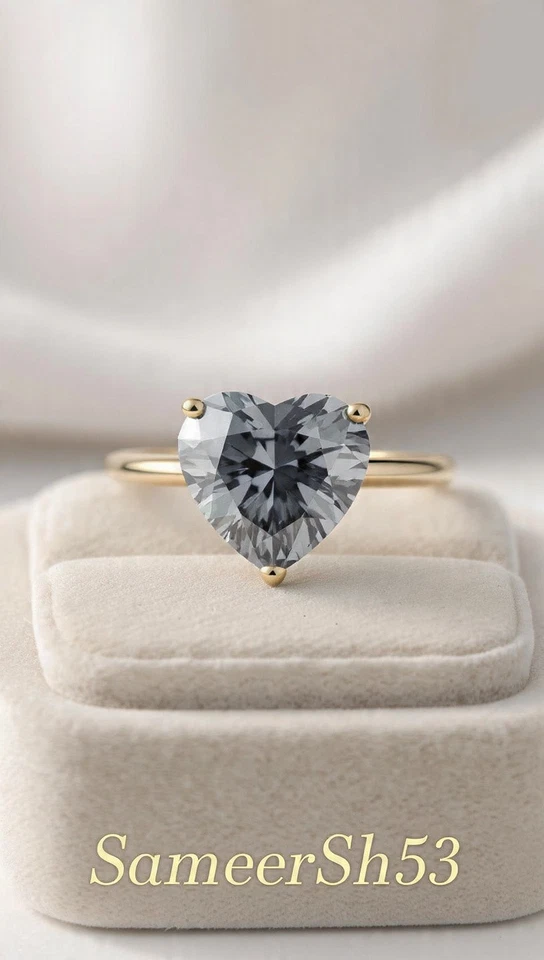 Anillo de diamantes grises talla corazón cultivado en laboratorio de 4 quilates diseño de oro amarillo de 14 k por Sameersh53 Foto 4 de 4