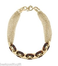 MICHAEL KORS GOLD TONE MULTI CHAIN+LARGE TORTOISE LINK NECKLACE,CHOKER MKJ3086