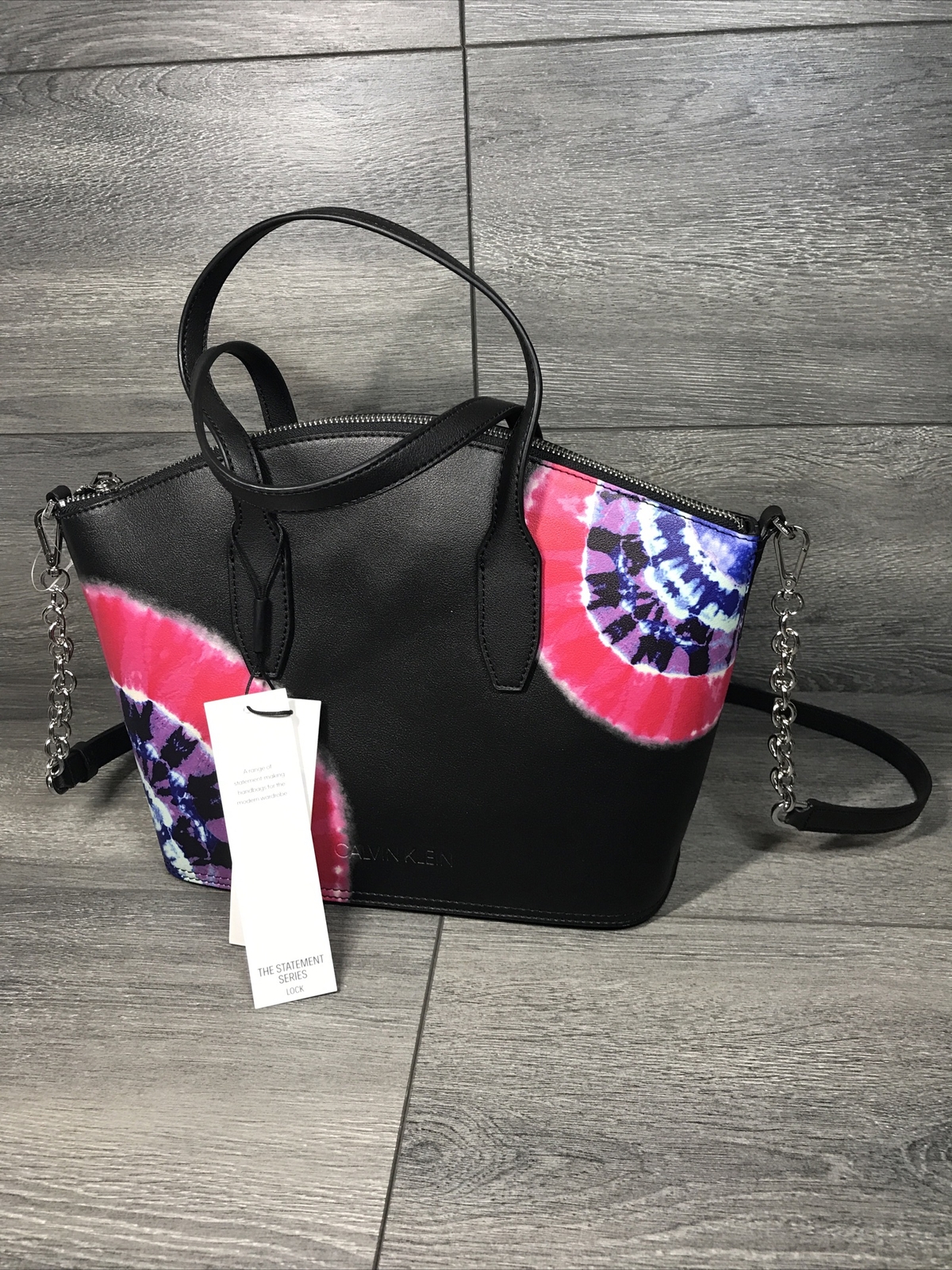 Calvin Klein Statement Series Lock Daytonna Leather Top Zip Satchel eBay